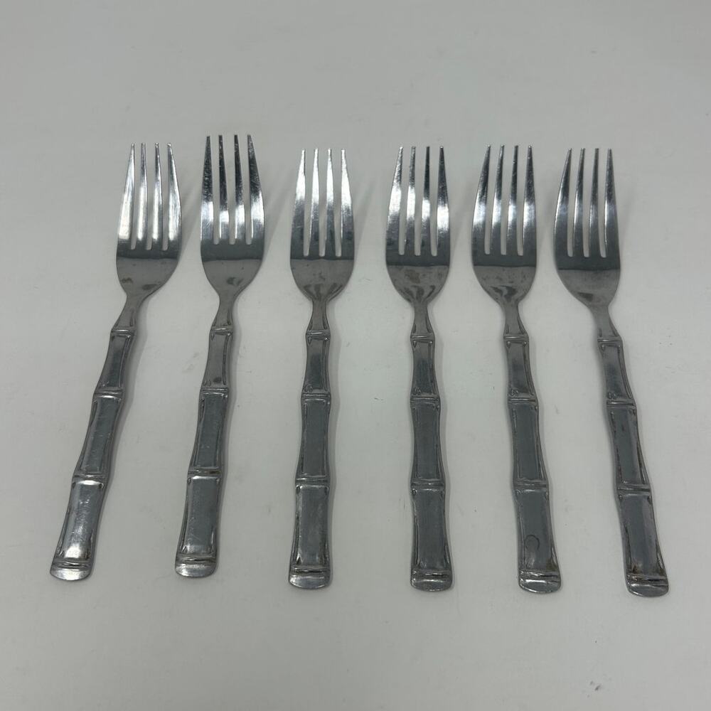 Northland Stainless Japan Bamboo‑Handle Forks – Set of 6 Vintage Flatware